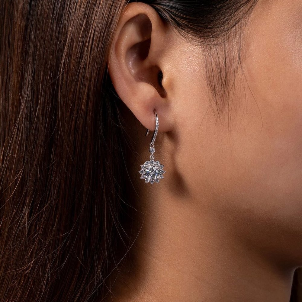 Certified 2ct. t.w. Moissanite Diamond Sunflower Drop Earrings NEW - Picture 3 of 12